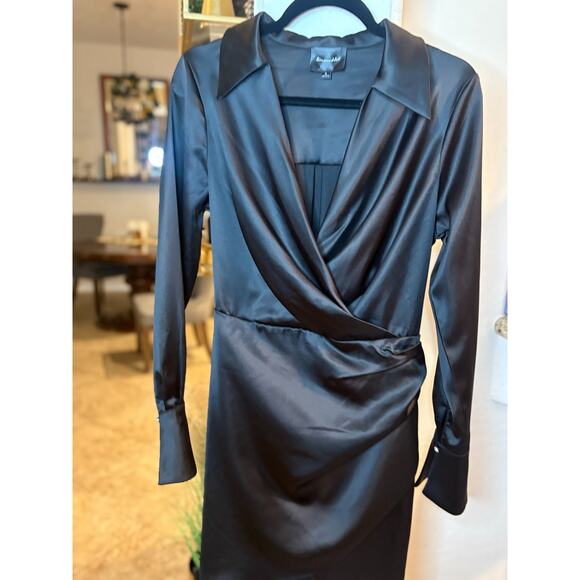 Line & Dot Black Satin Mini Dress Long Sleeve Size M 4-8 - Picture 3 of 7